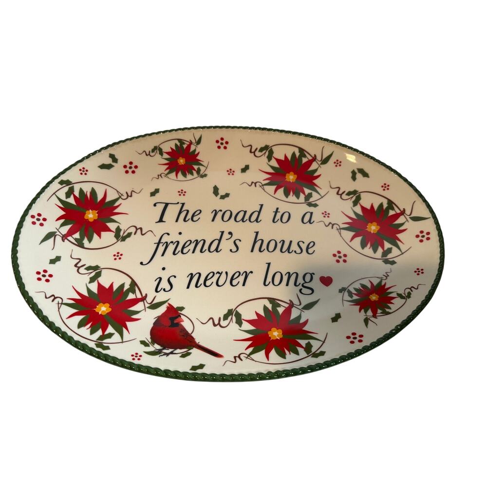 Temp-tations Seasonal 14 x 9.5 Celebration Platter Poinsettia Cardinal Holiday
